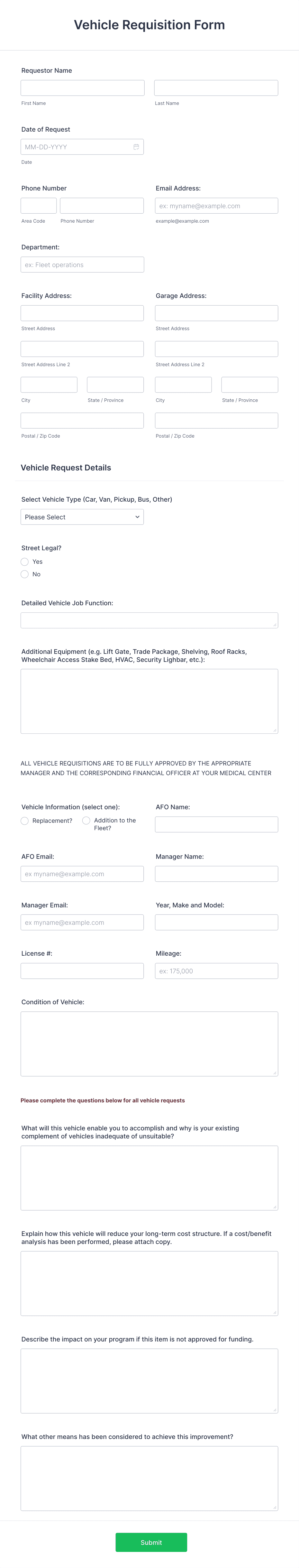 Vehicle Requisition Form Template | Jotform