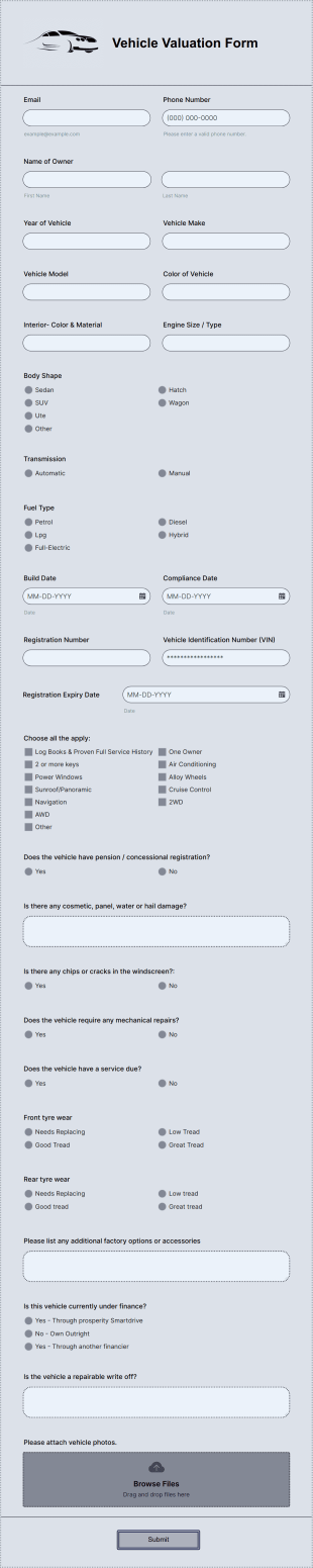 Vehicle Valuation Form Template