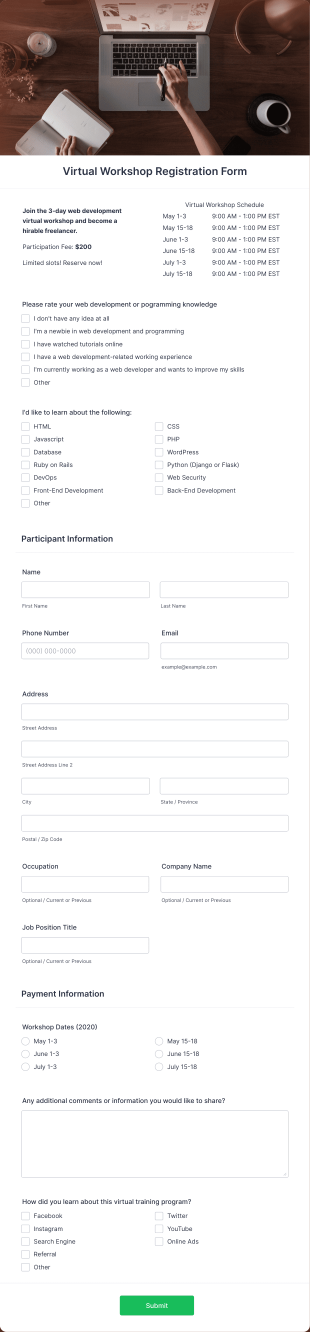 Virtual Workshop Registration Form Template