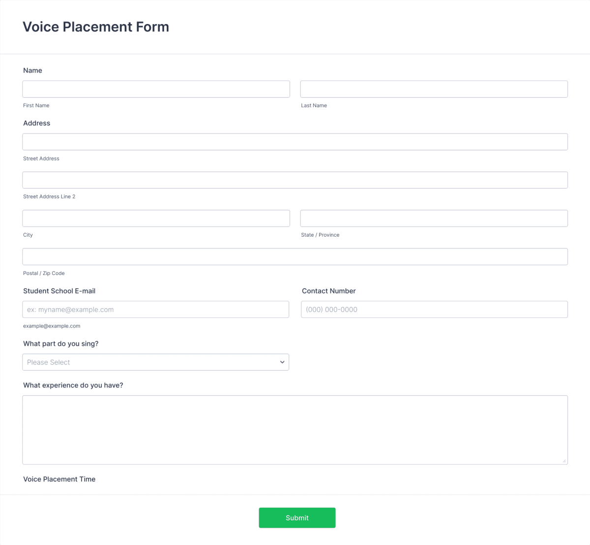 Voice Placement Form Template | Jotform