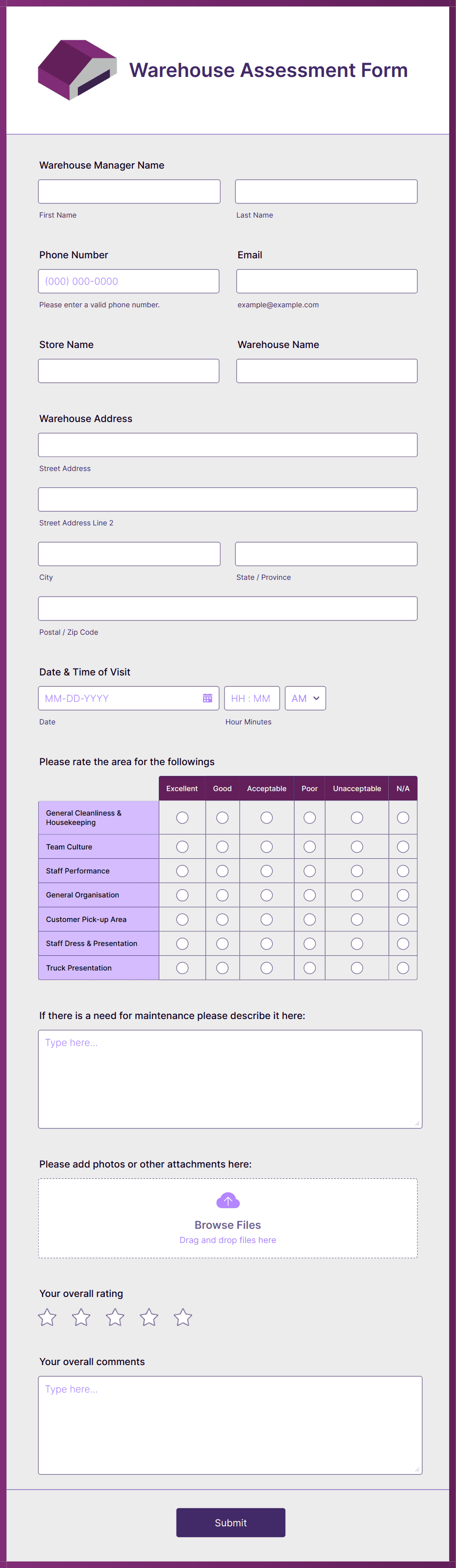 Warehouse Assessment Form Template | Jotform