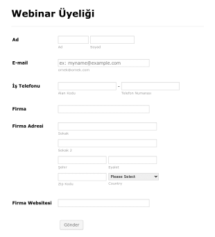 Webinar Kayıt Form Template
