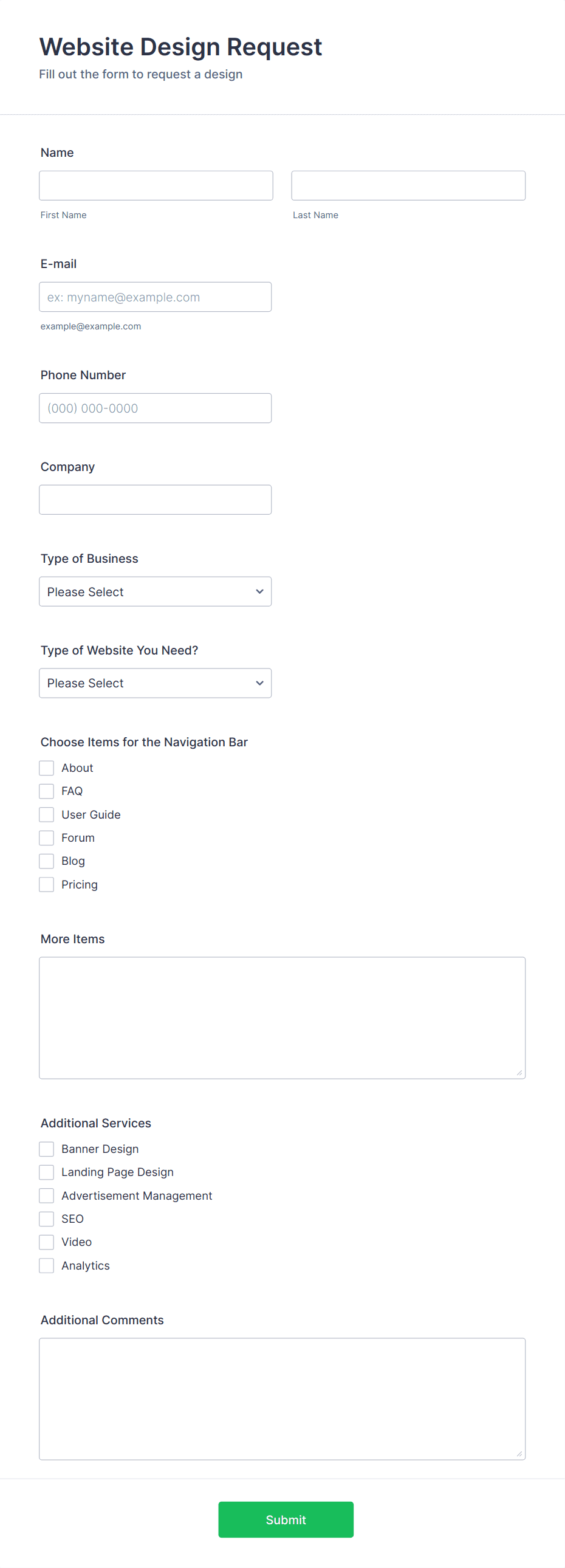 Website Design Request Form Template | Jotform