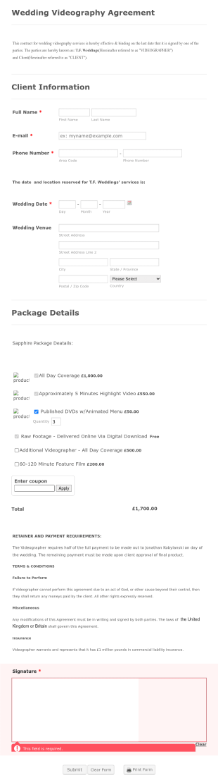 Wedding Package With Price Change Form Template