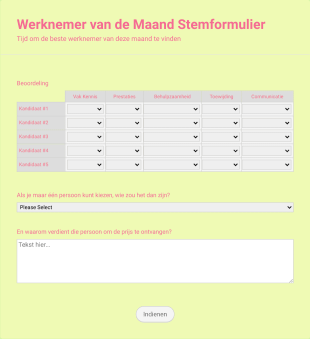 Werknemer Van De Maand Stemformulier Form Template