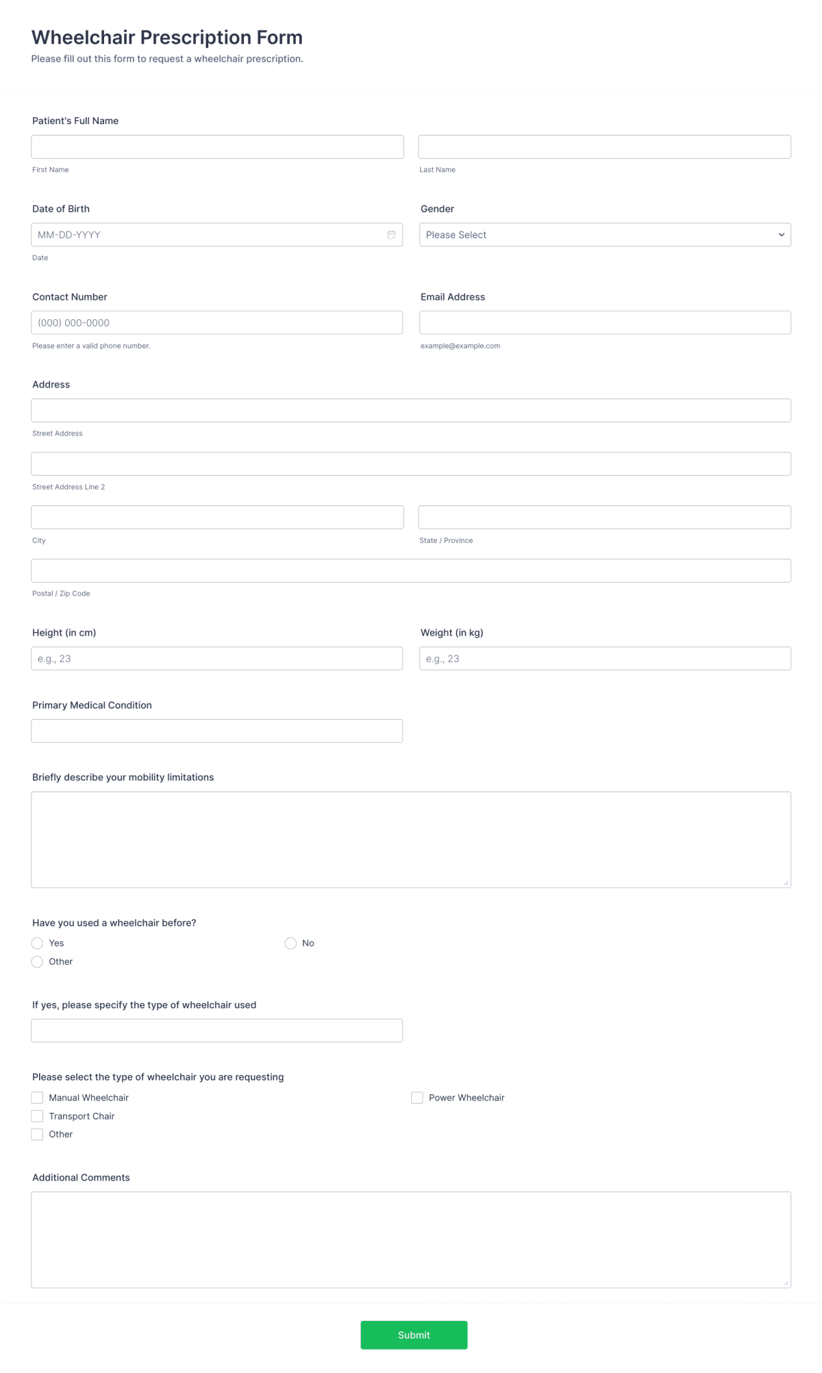 Wheelchair Prescription Form Template 