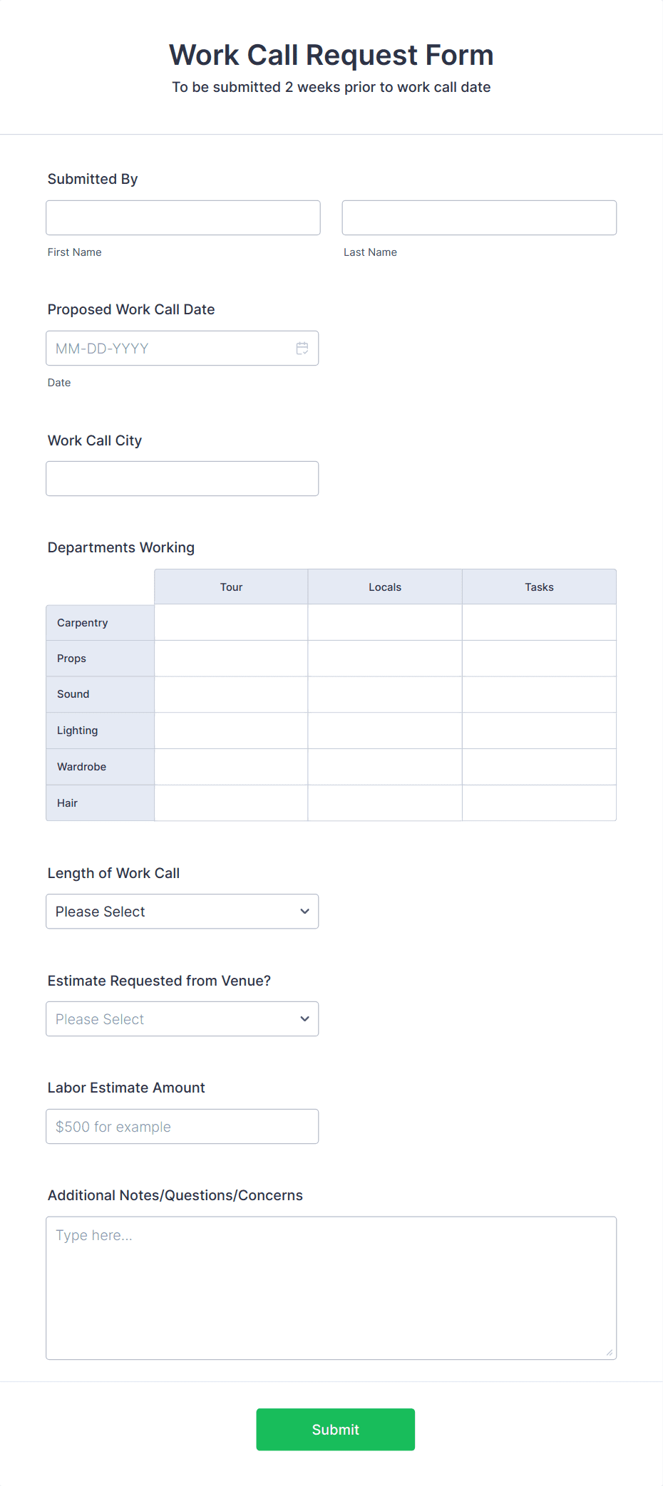 Work Call Request Form Template | Jotform