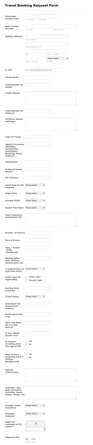 Xstream Paycation Travel Booking Request Form Template