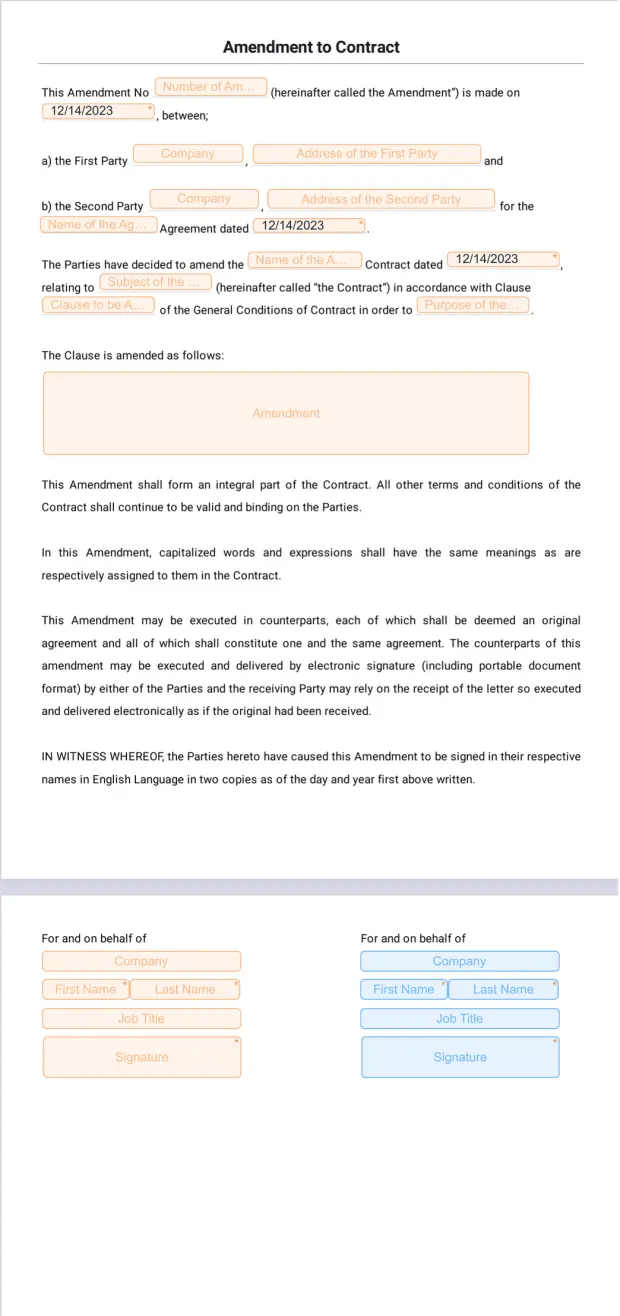 Amendment to Contract Template