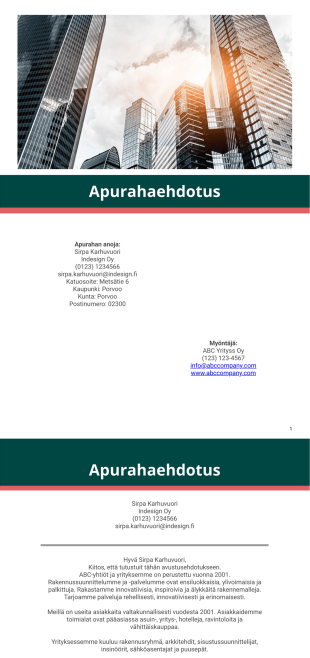 Apurahaehdotus - PDF Templates