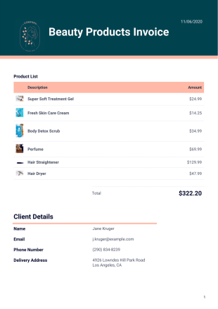 Beauty Products Invoice - PDF Templates