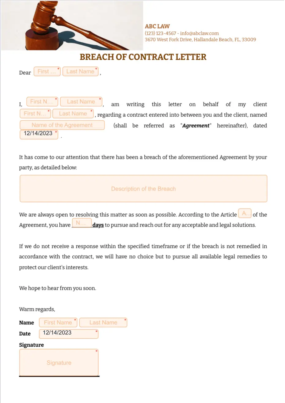 Breach of Contract Letter 