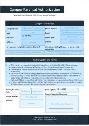 Camper Parental Authorization Template - PDF Templates