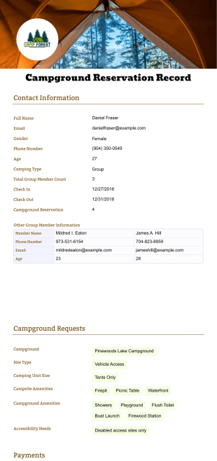 Campground Reservation Record Template - PDF Templates