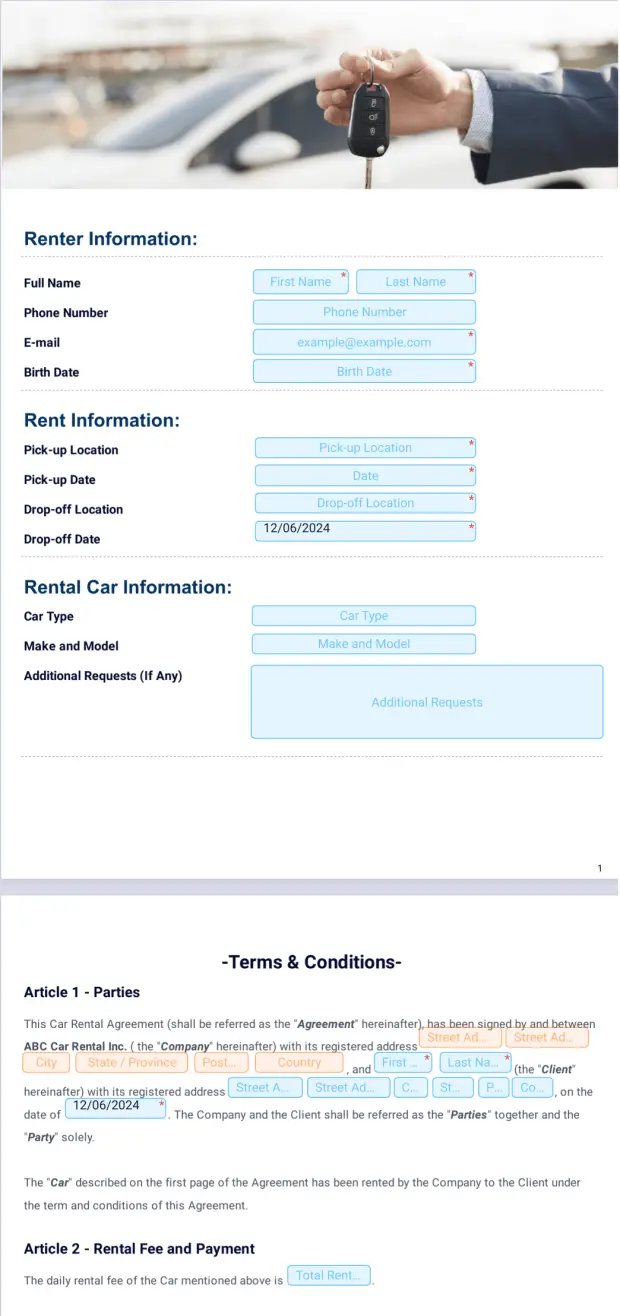 Car Rental Agreement Template