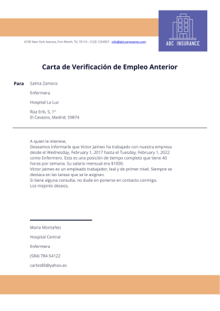 Carta de verificación de empleo anterior - PDF Templates