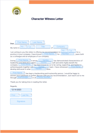 Character Witness Letter - PDF Templates