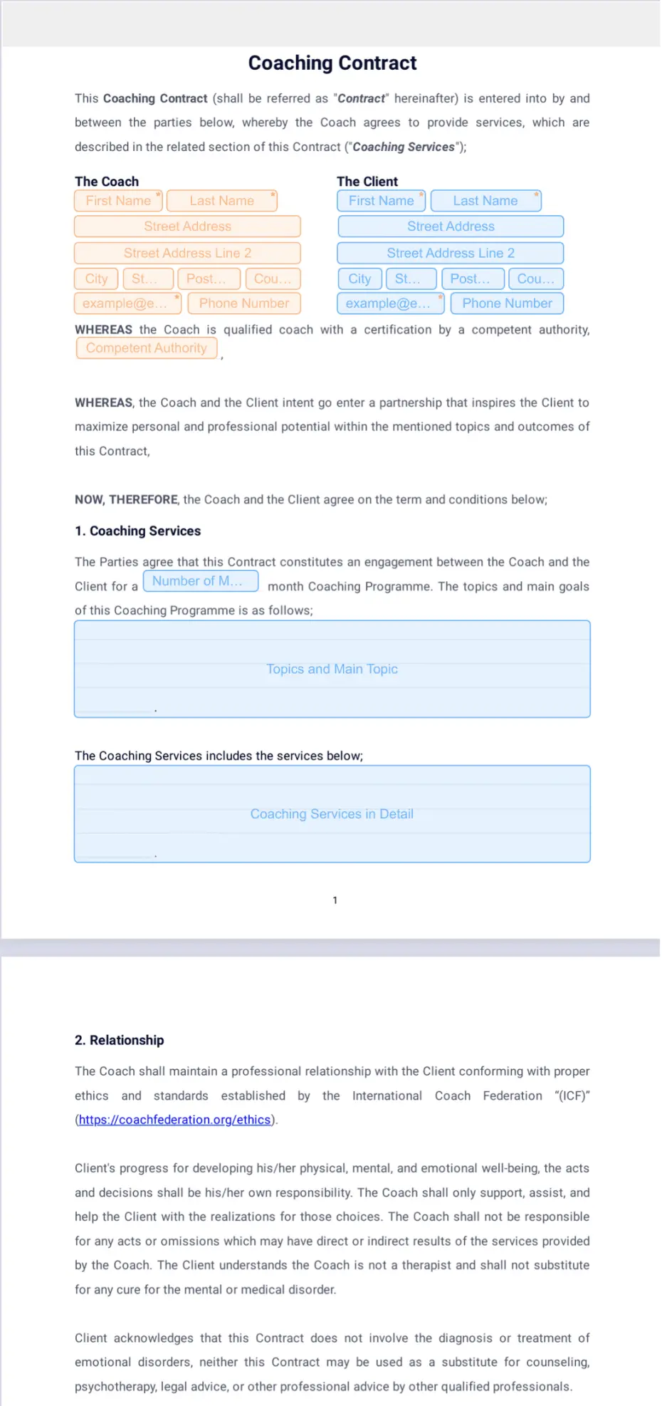 Coaching Contract - Sign Templates | Jotform