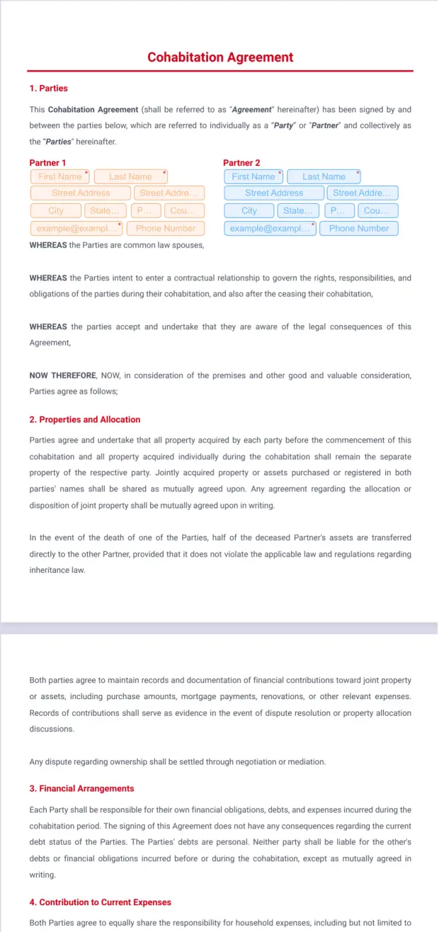 Cohabitation Agreement Template
