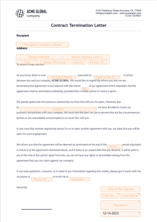 Contract Termination Letter - PDF Templates