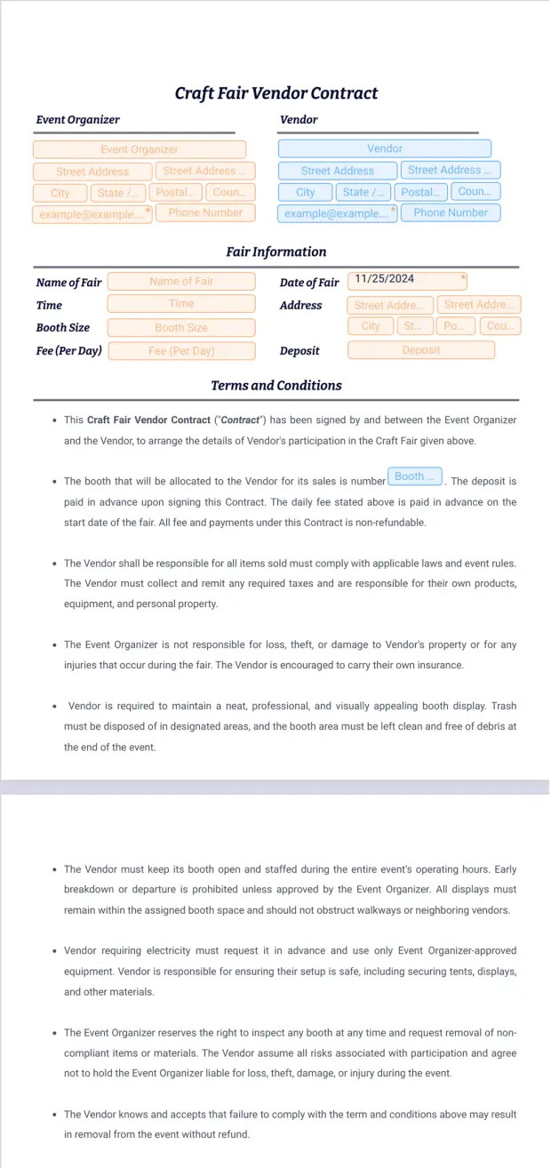 Craft Fair Vendor Contract Template