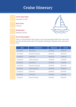 Cruise Itinerary Template - PDF Templates