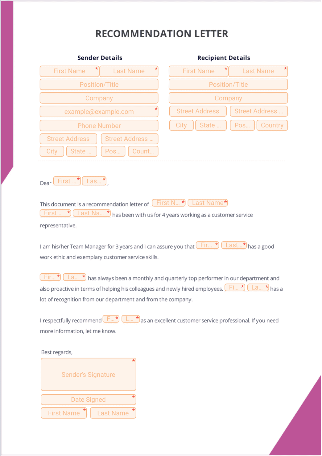 Customer Service Recommendation Letter - PDF Templates | Jotform