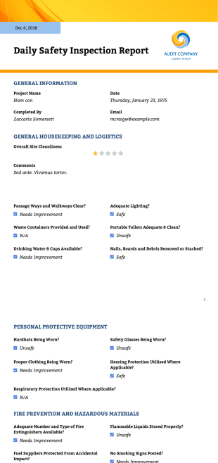 Daily Safety Inspection Report - PDF Templates