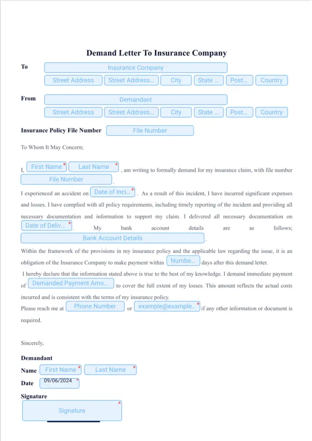 Demand Letter To Insurance Company