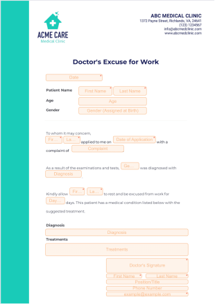 Doctors Excuse for Work - Sign Templates