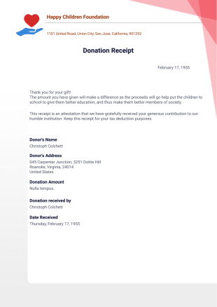 Donation Receipt Template - PDF Templates