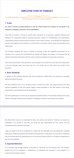 Employee Code of Conduct Template - PDF Templates