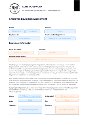Employee Equipment Agreement - Sign Templates