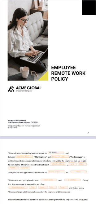 Employee Remote Work Policy Template - Sign Templates