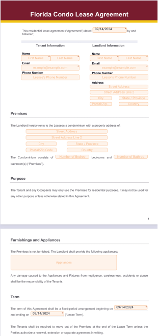 Florida Condo Lease Agreement - PDF Templates