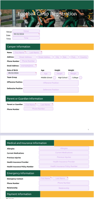 Football Camp Contract Template - PDF Templates