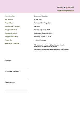 Form Pengajuan Cuti - PDF Templates