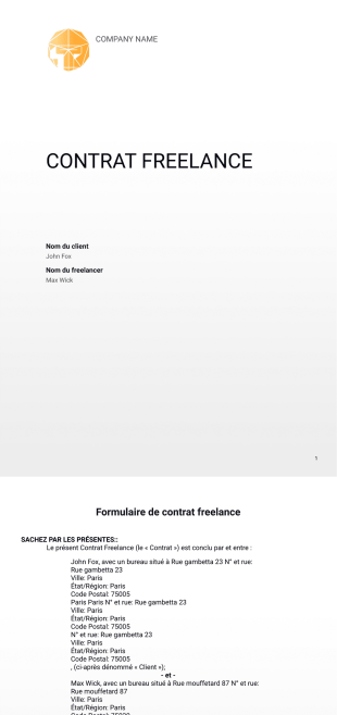 Formulaire de contrat freelance - PDF Templates