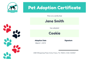 Free Pet Adoption Certificate Template - PDF Templates