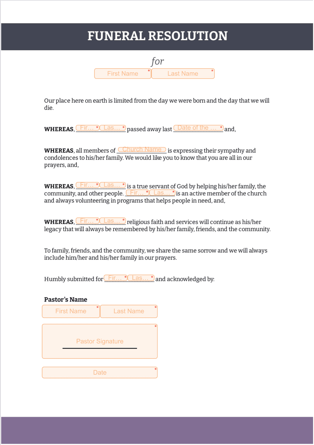 Funeral Resolution Template - PDF Templates | Jotform