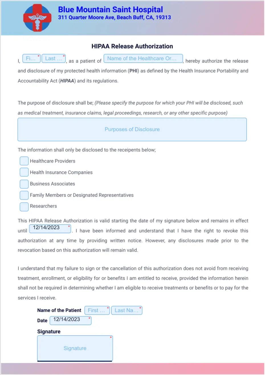 HIPAA Release Form Template