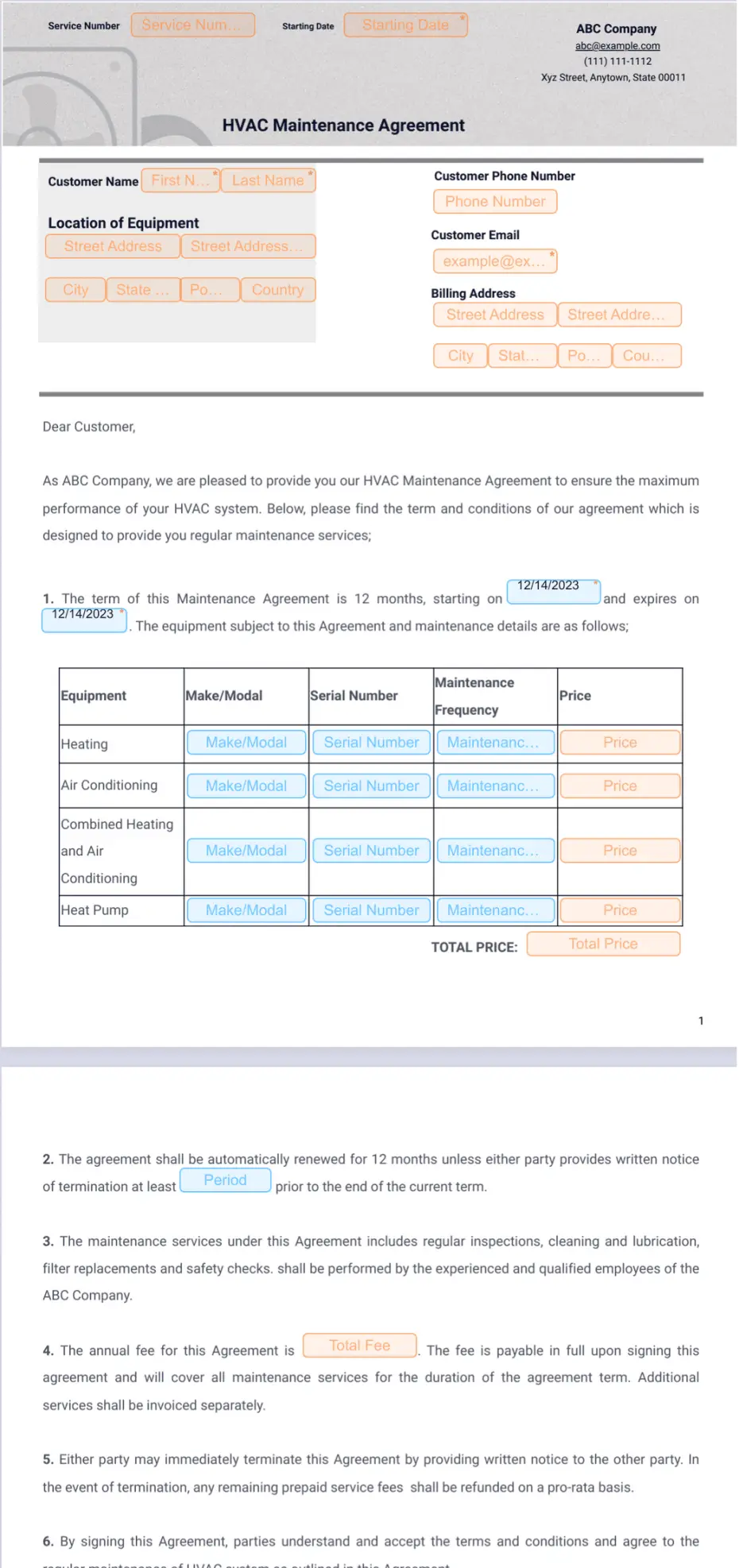 HVAC Maintenance Agreement