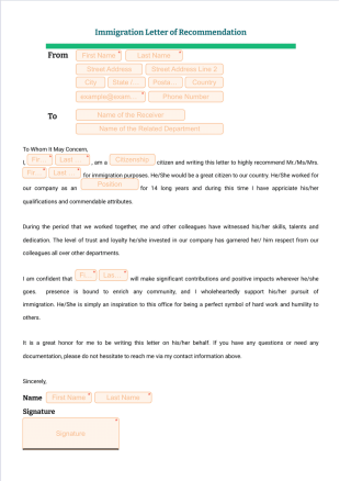 Immigration Letter of Recommendation - PDF Templates