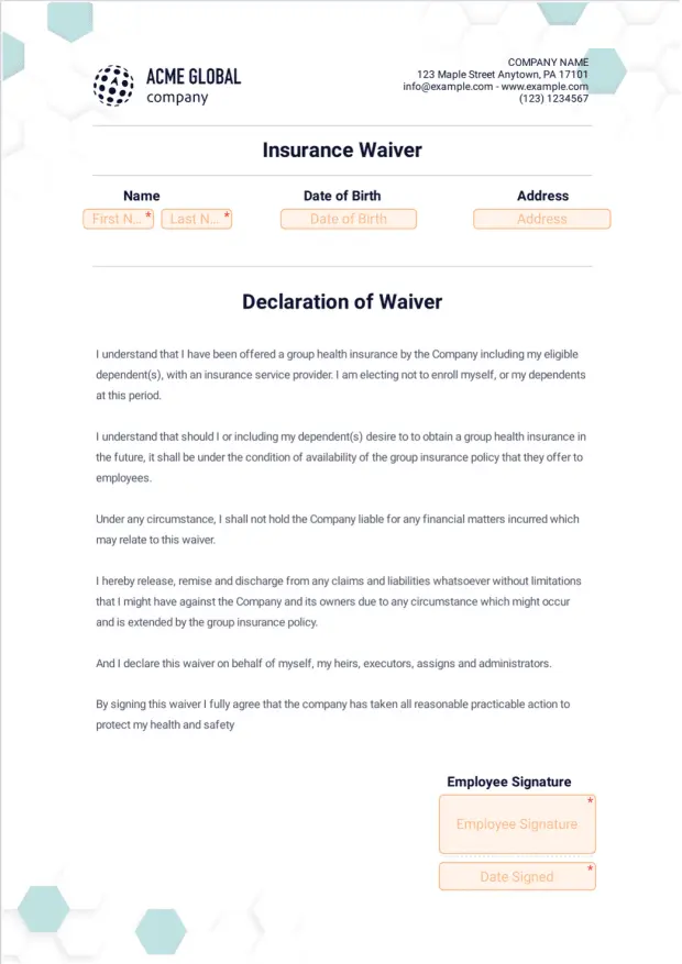 Insurance Waiver Template