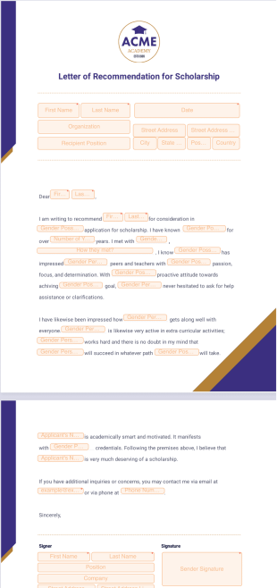 Letter of Recommendation for Scholarship - PDF Templates