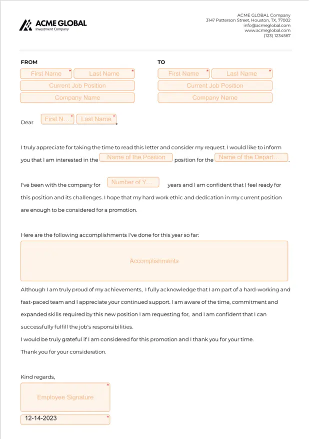 Letter to Manager for Promotion