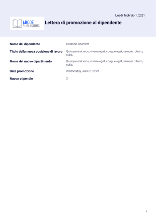 Lettera di promozione al dipendente - PDF Templates