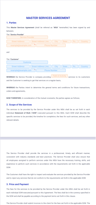 Master Service Agreement Template - PDF Templates