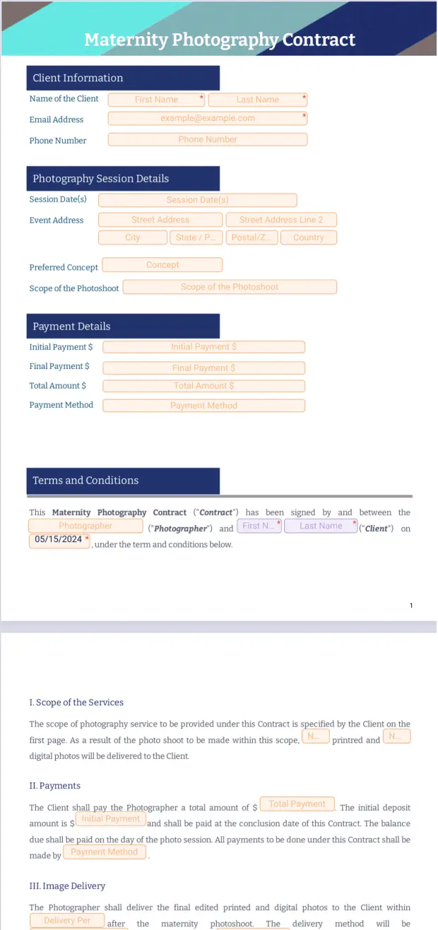 Maternity Photography Contract Template