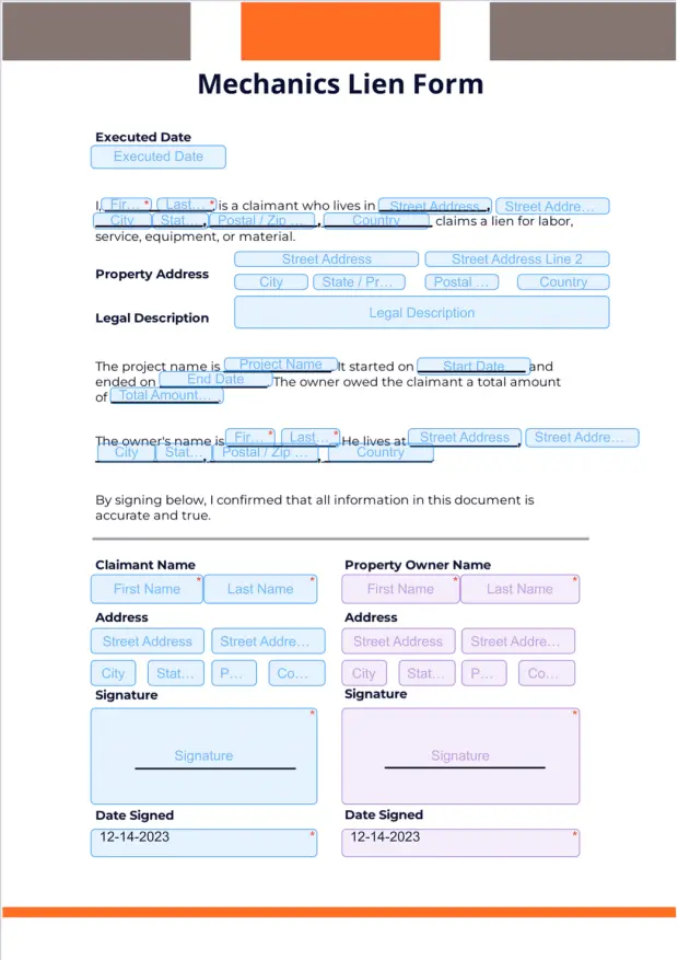 Mechanics Lien Form